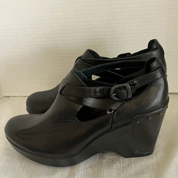 New Dansko Franka Black Leather Wedge Bootie Heels Z2014* Size 7 US / 37 EUR - Picture 6 of 9